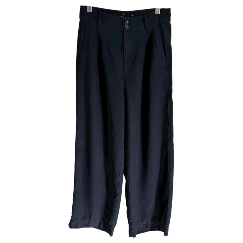 Wide Leg Cropped‎ Pants High Waist Career Casual Navy Blue xs